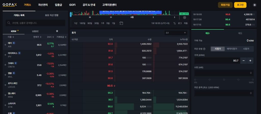 고팍스 현물거래